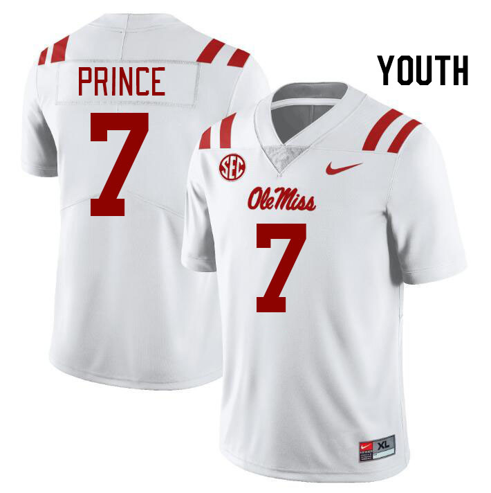 Youth #7 Deantre Prince Ole Miss Rebels College Football Jerseys Stitched Sale-White - Click Image to Close